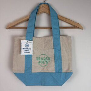 Trader Joe’s Mini Tote Bag Canvas Pastel Limited Edition Blue